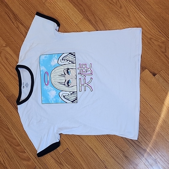 On Fire Anime Angel Plus Size White Ringer T-Shirt - Picture 2 of 10
